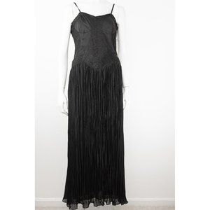 Sisley Evening Dress Beaded Maxi Embellished Pleated Cocktail Black Medium New